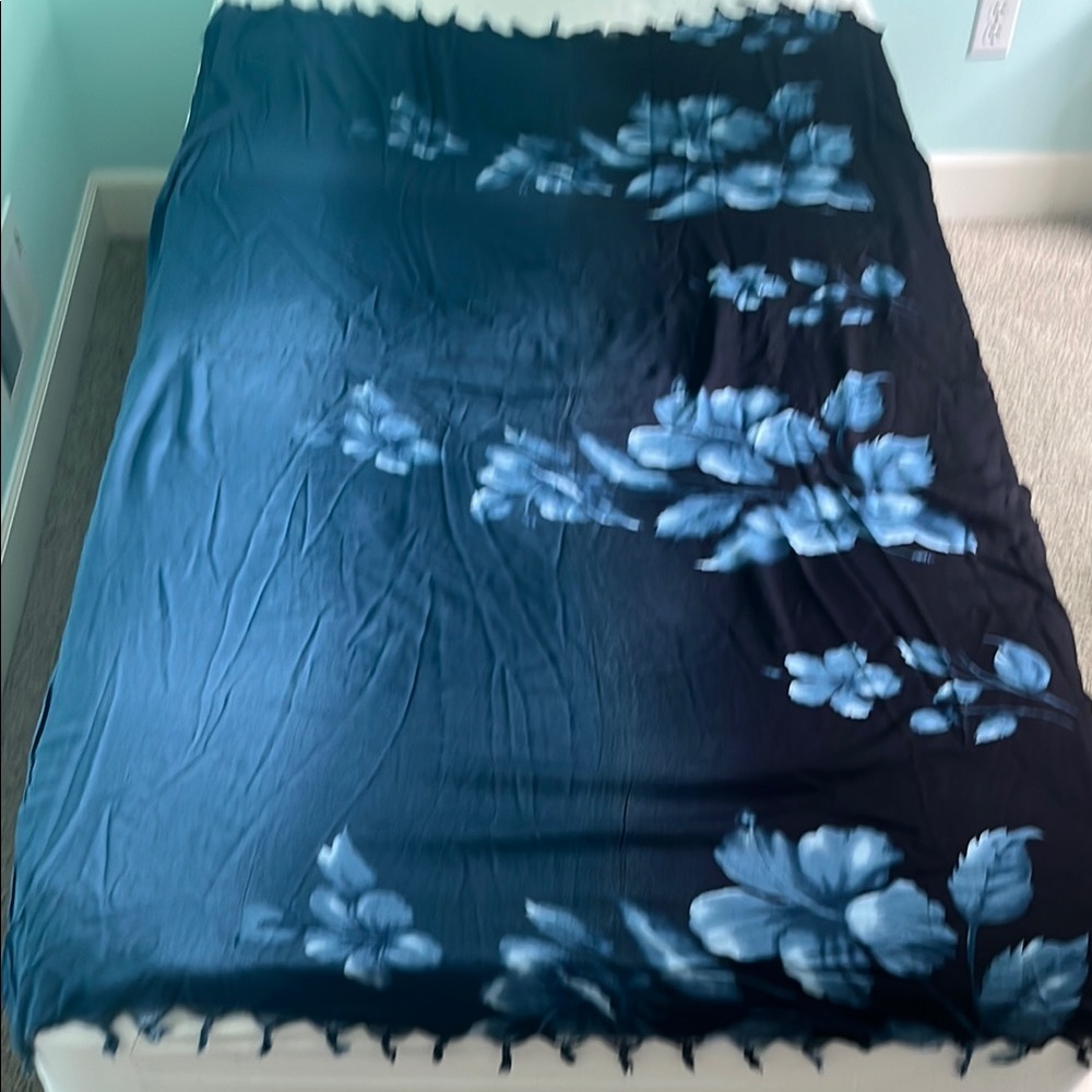 Hibiscus Sarong Floral Blue Bedding Blanket